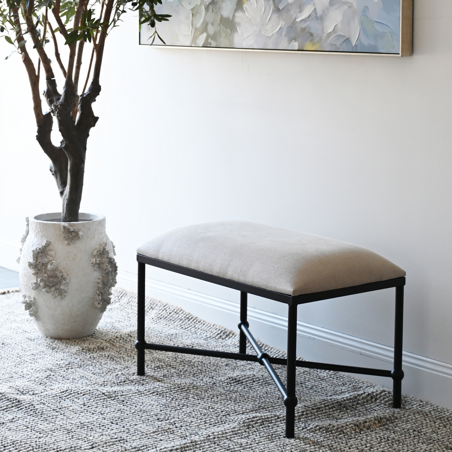 Cambridge Iron and Linen Cross Leg Small Bench