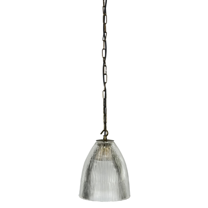 Ribbed Glass And Brass Pendant