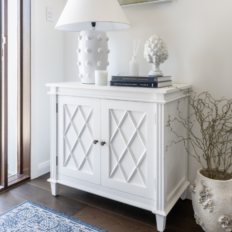 Ascot Small Buffet Satin White 90cm wide x 50cm deep x 80cm high