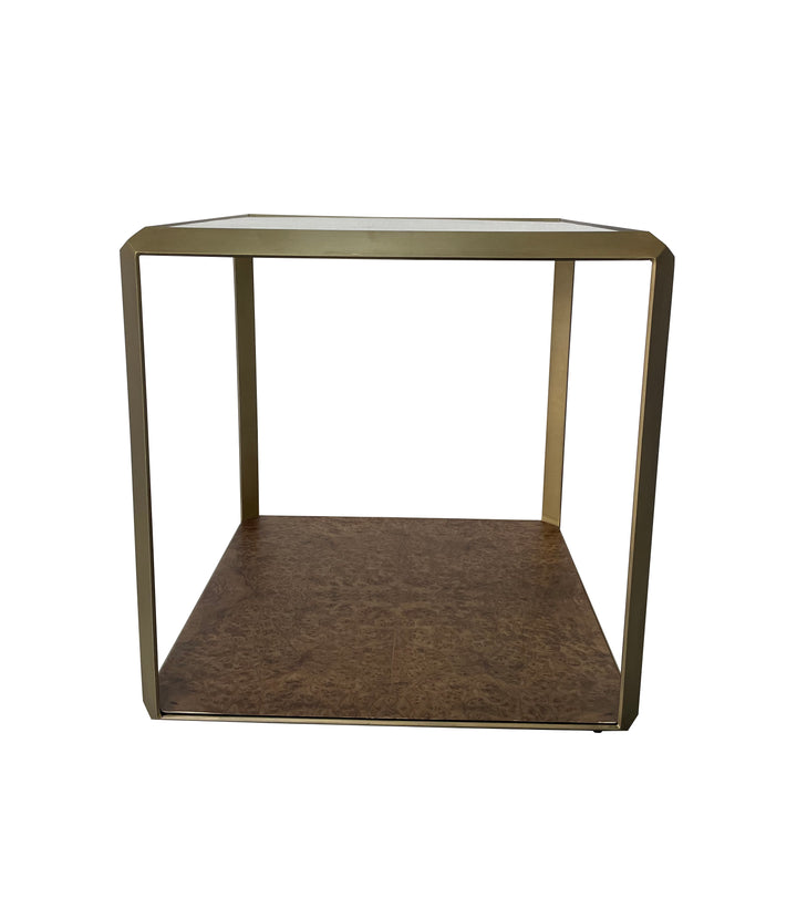 Leon Burl Wood and Brass Side Table With Glass