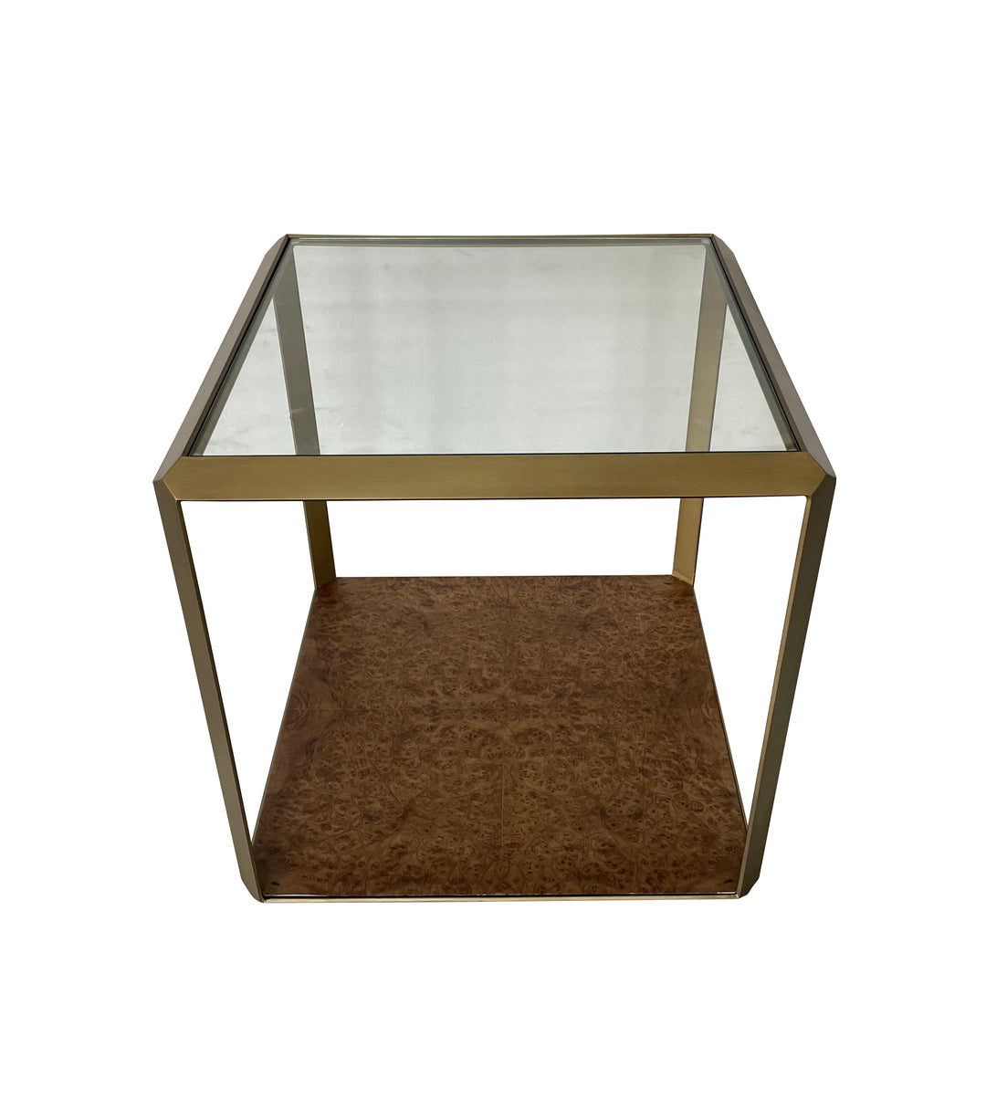 Leon Burl Wood and Brass Side Table With Glass