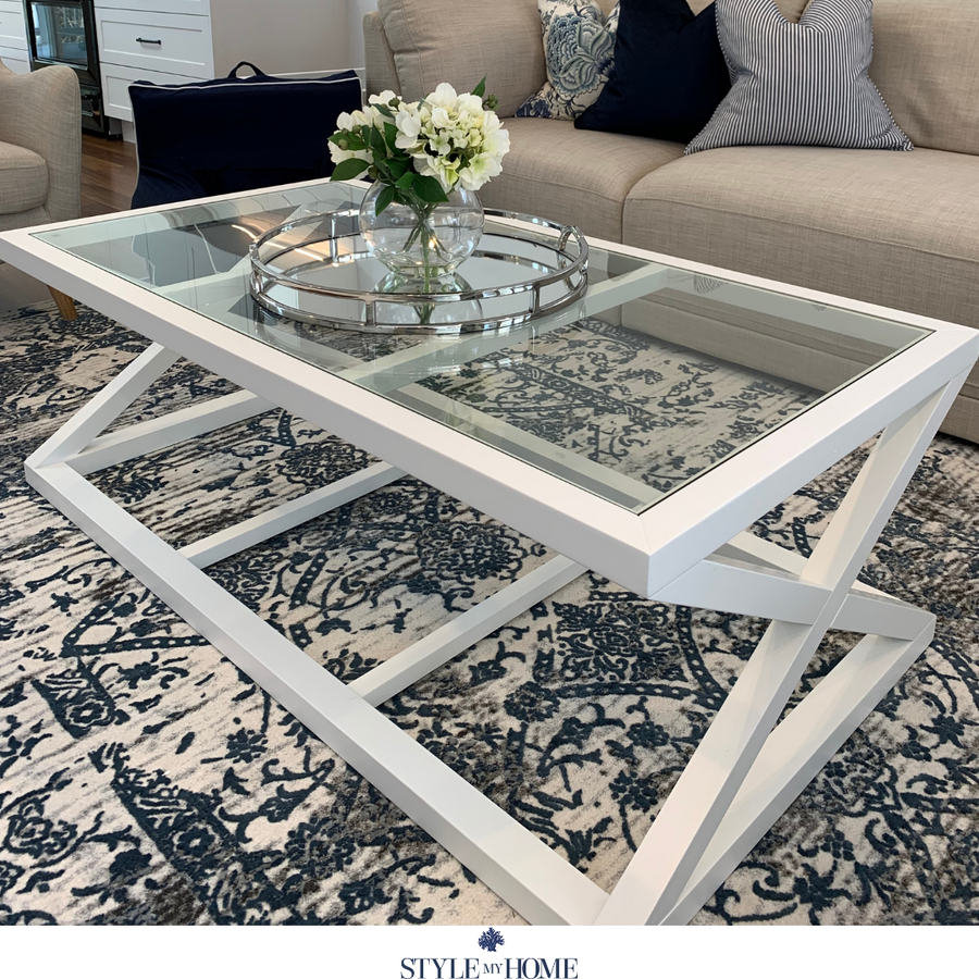 Joshua Oak And Glass Cross Leg Coffee Table - Sydney Floorstock