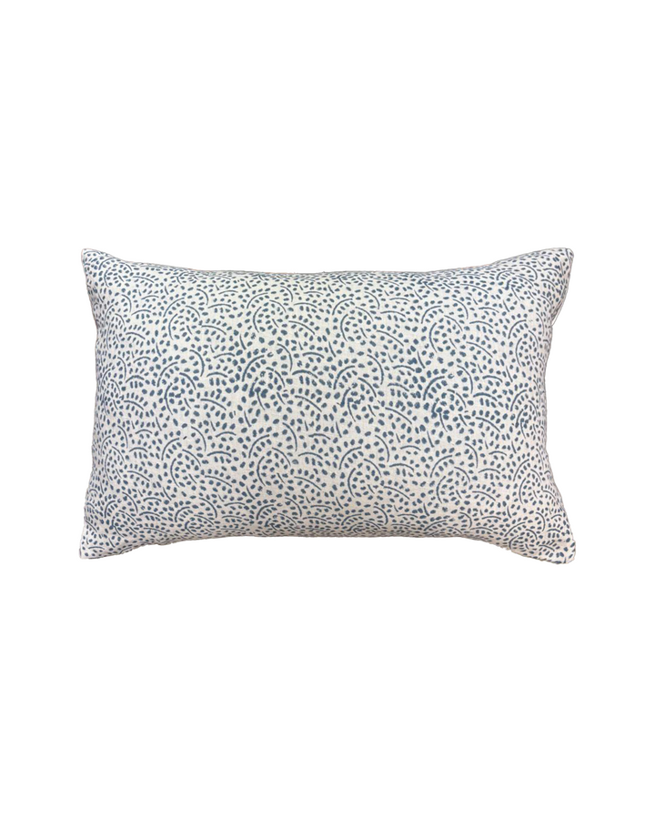 Abstract Blue Block Print Lumbar Linen Cushion