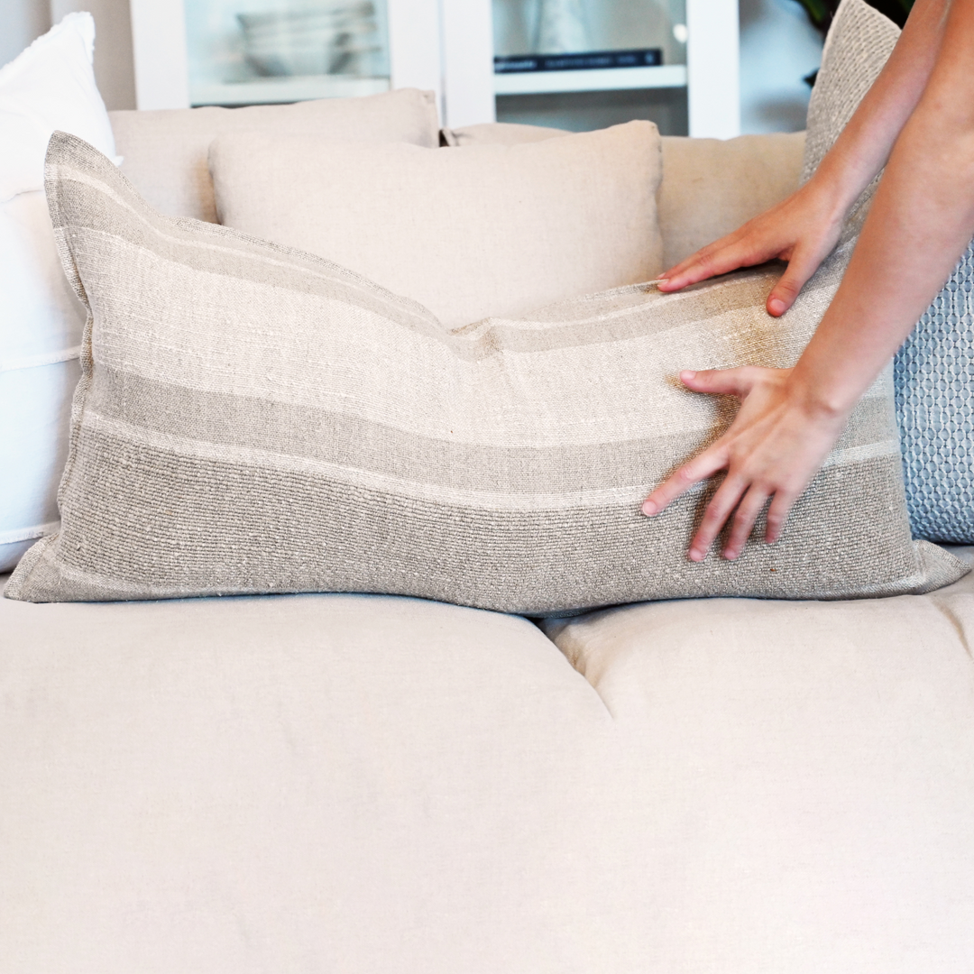 Boho Long Stripe Neutral Linen Cushion