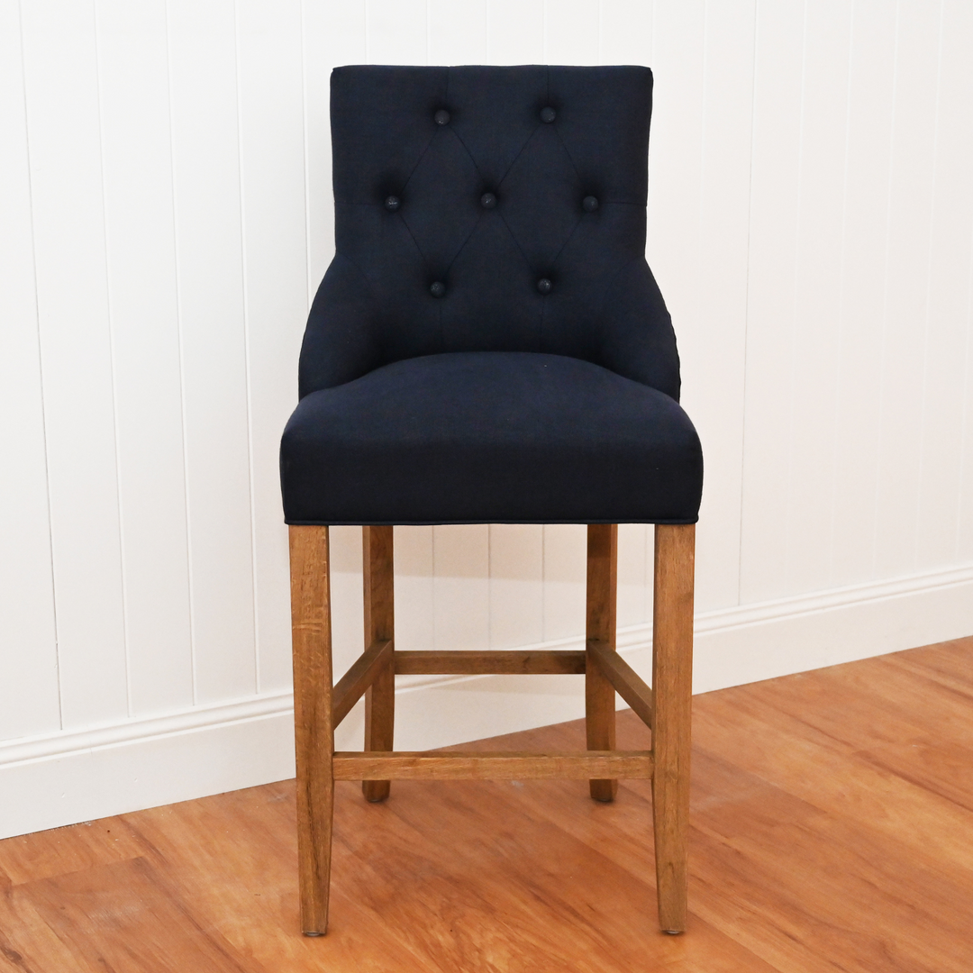 Leopold Upholstered Linen Kitchen Stool Navy