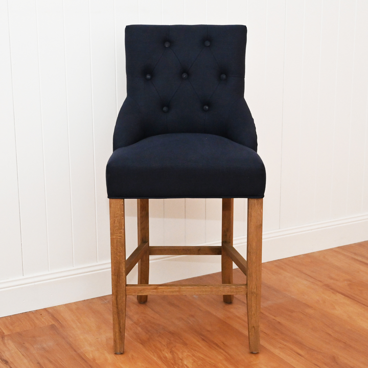 Leopold Upholstered Linen Kitchen Stool Navy