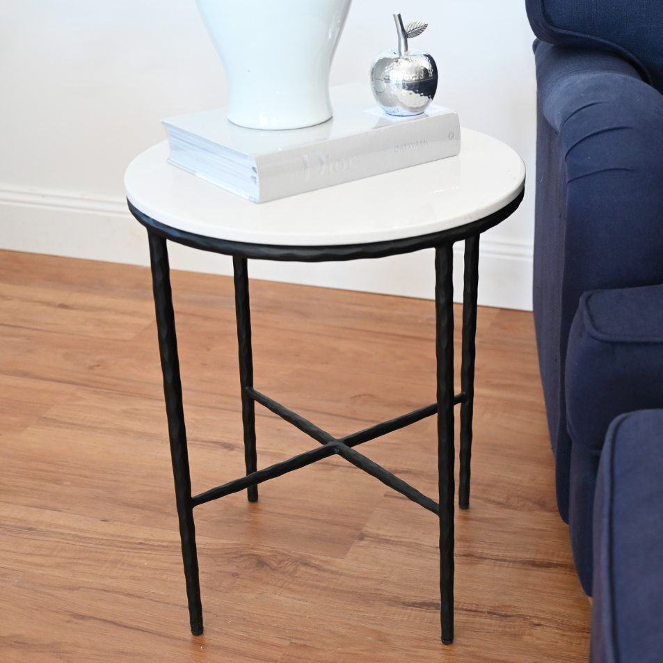 Soho Forged Black Leg Side Table With Carrera Marble