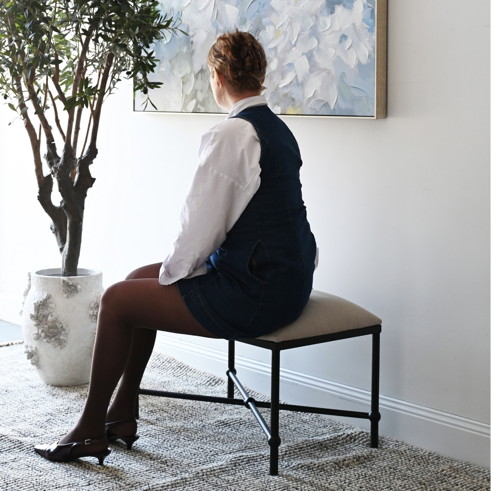 Cambridge Iron and Linen Cross Leg Small Bench