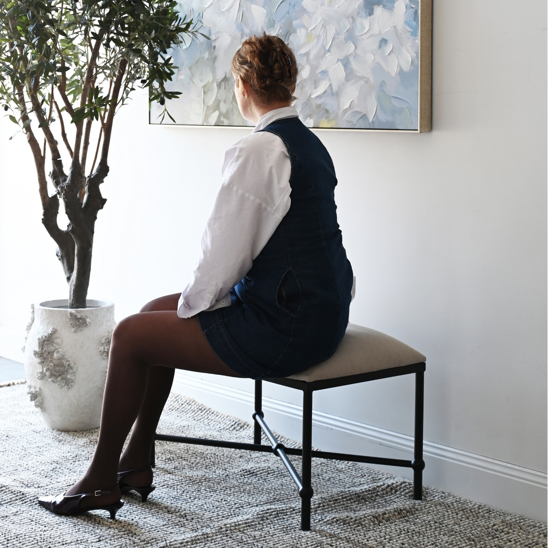 Cambridge Iron and Linen Cross Leg Small Bench