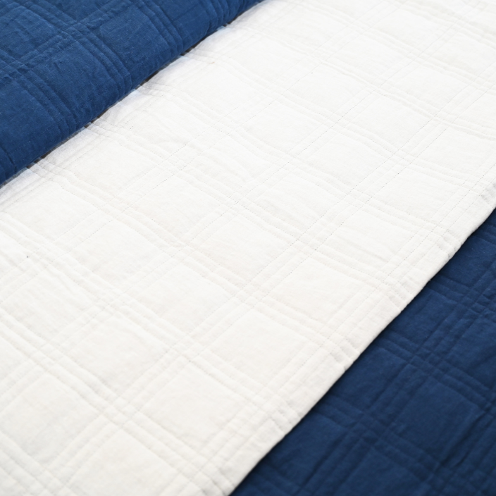Alana Hand Quilted Linen Reversible Bed Cover- Navy and White