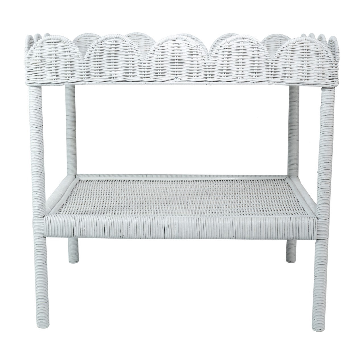 Scallop White Rattan Bar Cart