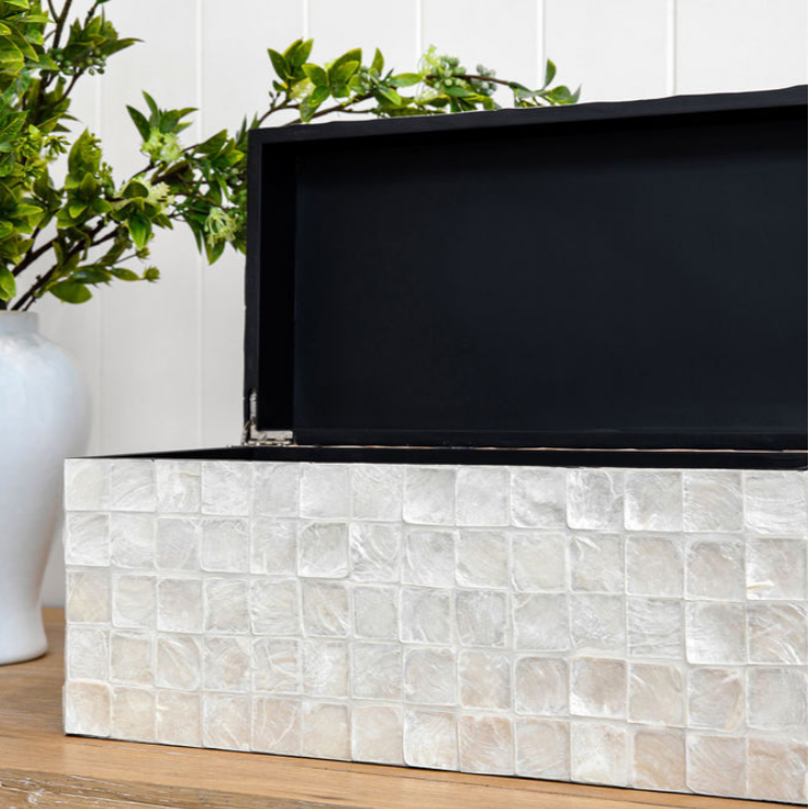 Square Large Neutral Mother Of Pearl Trinket Box