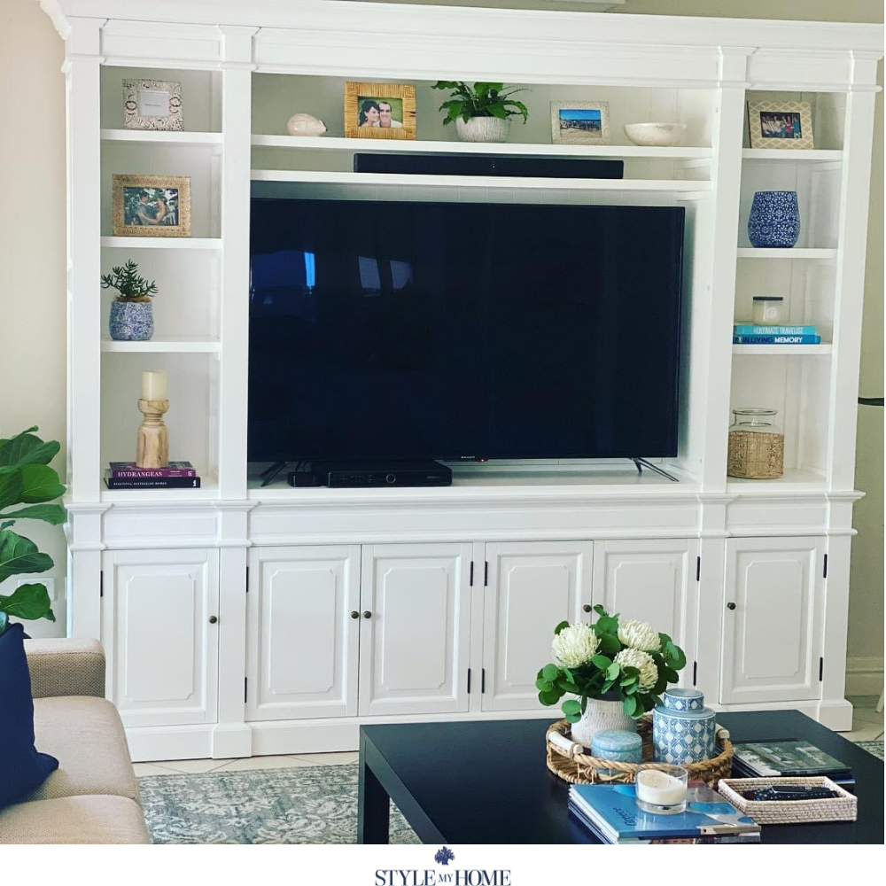 Hamptons full wall entertainment unit bookcase library