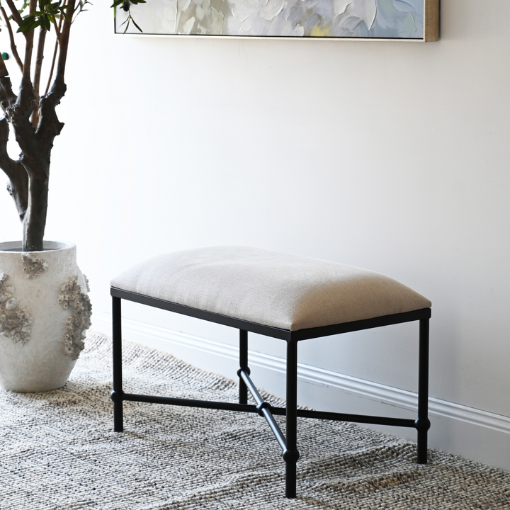 Cambridge Iron and Linen Cross Leg Small Bench