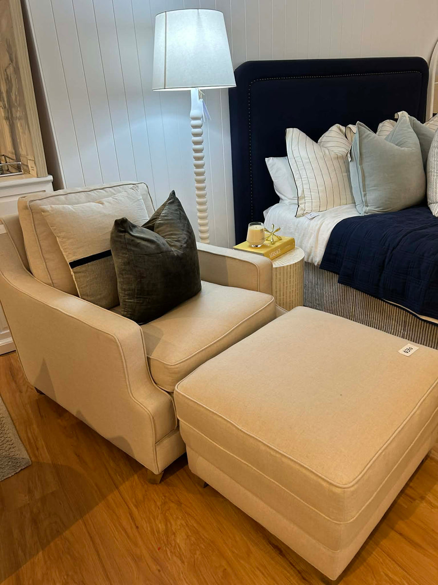 Sample Martha Oatmeal Armchair and Ottoman