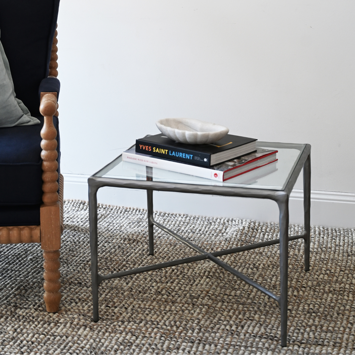 Soho Forged Silver Side Table With Glass Top