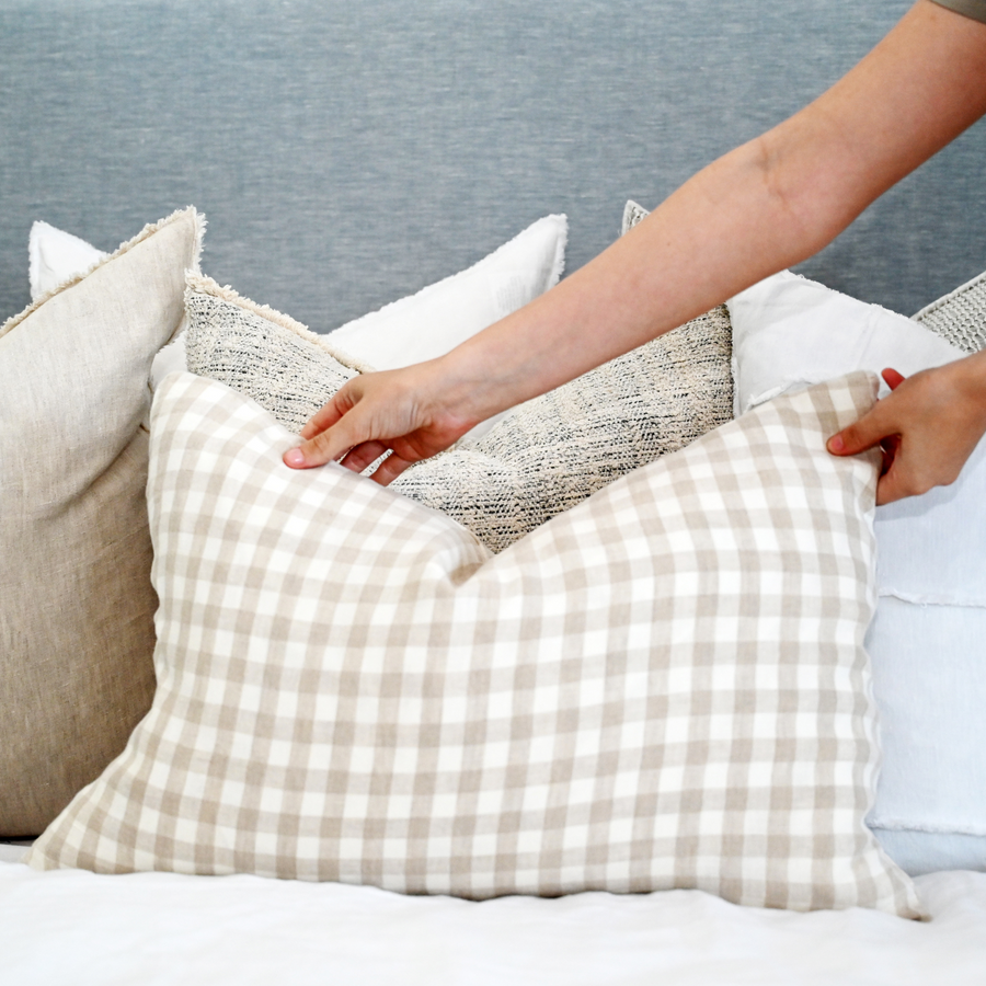 Gingham Linen Lumbar Cushion Cover