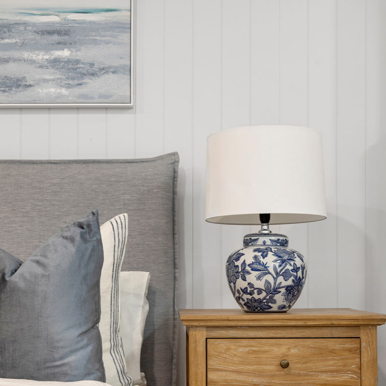 Blue nightstand deals lamp
