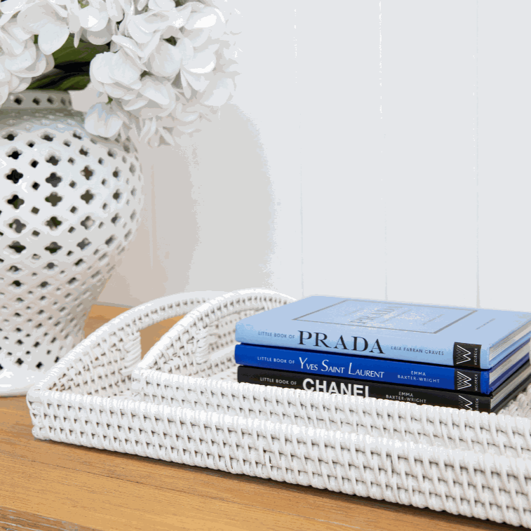 Morning White Rattan Tray Rectangle