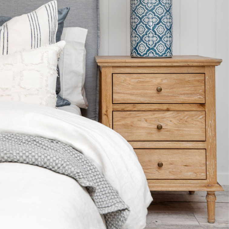 Sophia Small Bedside Table Whitewash Oak 55cm wide x 49cm deep x 72cm high