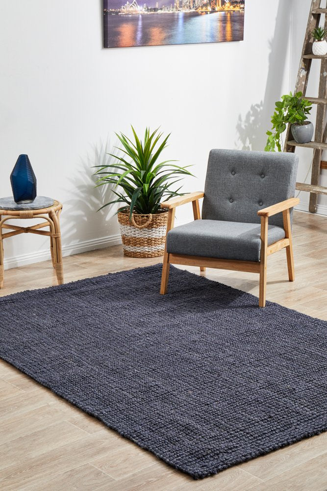 Chunky Natural Fiber Barker Navy Rectangle Rug