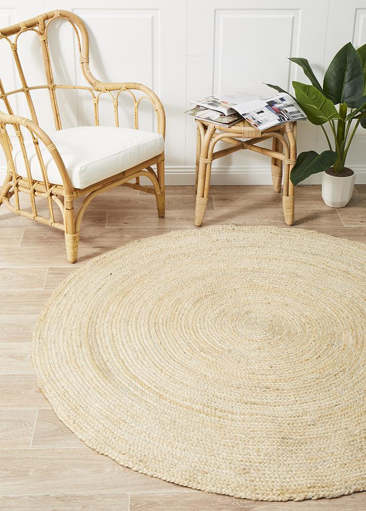 Jute Natural Round Rug Bleached