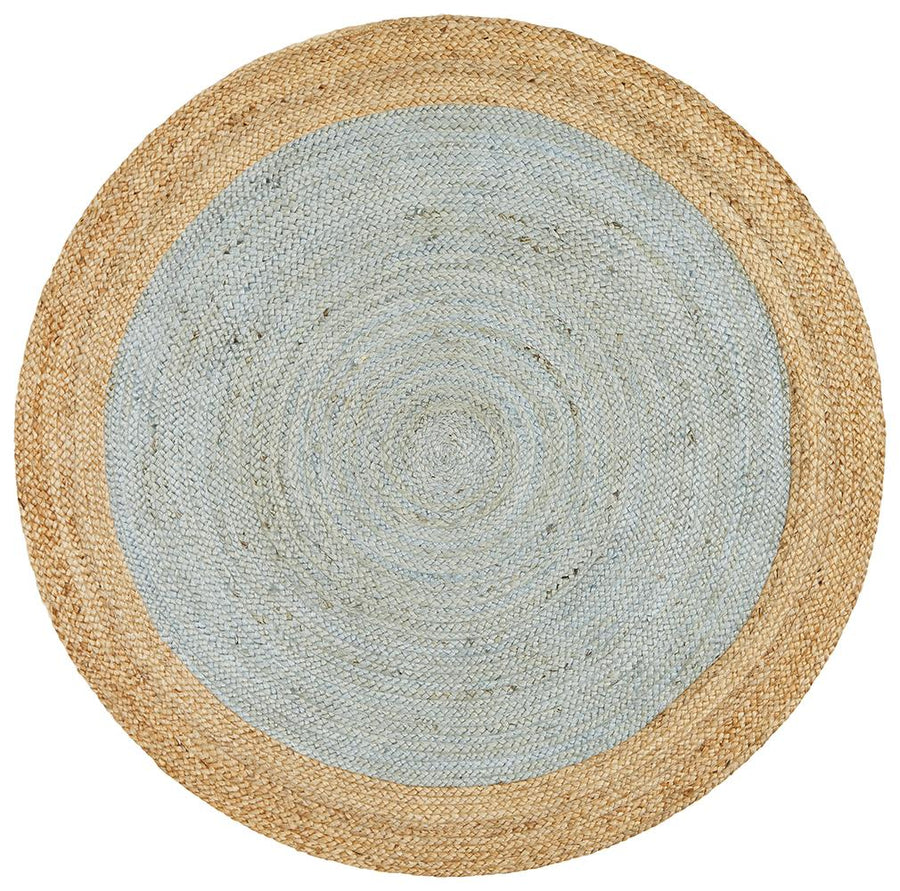Jute Natural Round Rug Blue