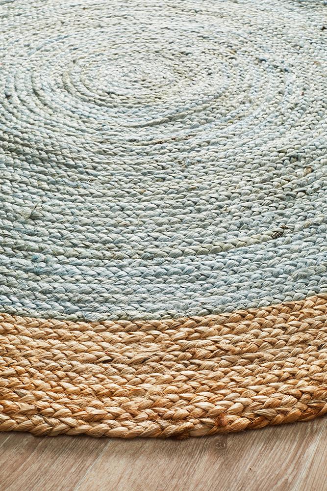 Jute Natural Round Rug Blue