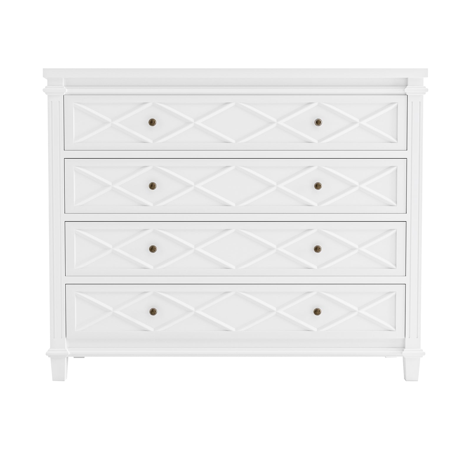 Ascot Four Drawer Chest Satin White 130cm wide x 50cm deep x 108cm high