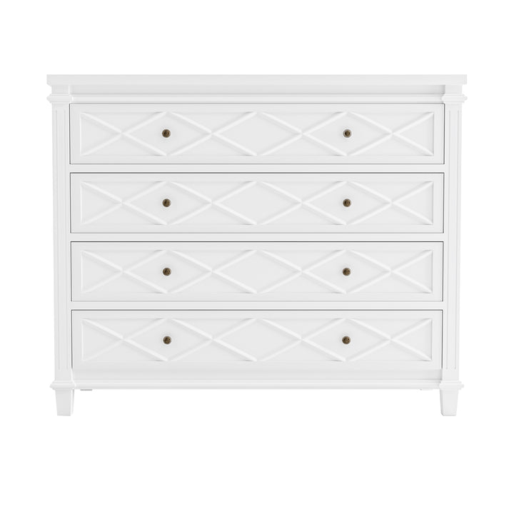 Ascot Four Drawer Chest Satin White 130cm wide x 50cm deep x 108cm high