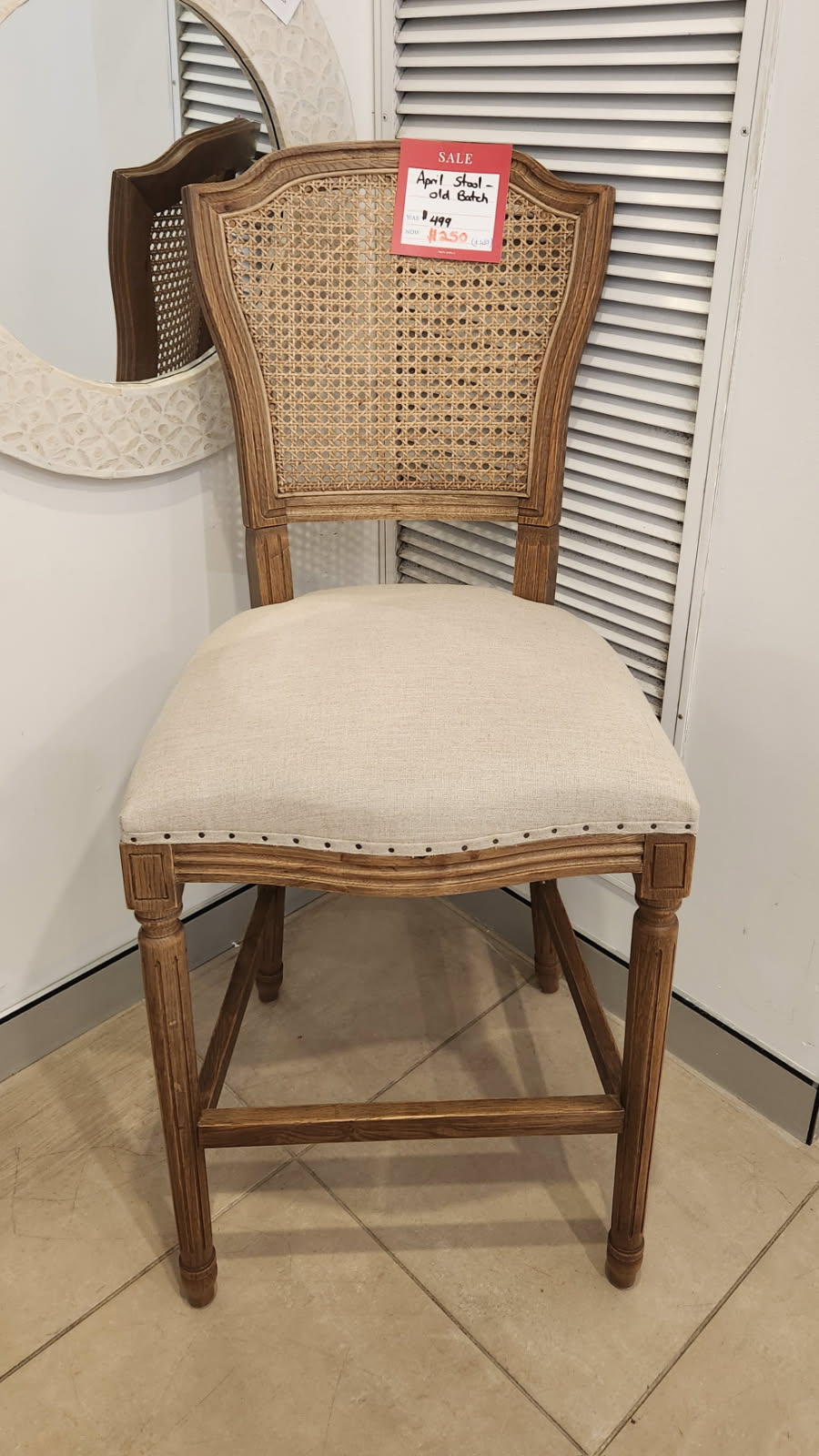 April Luxury Upholstered Kitchen Stool Old Batch - Sydney Floorstock