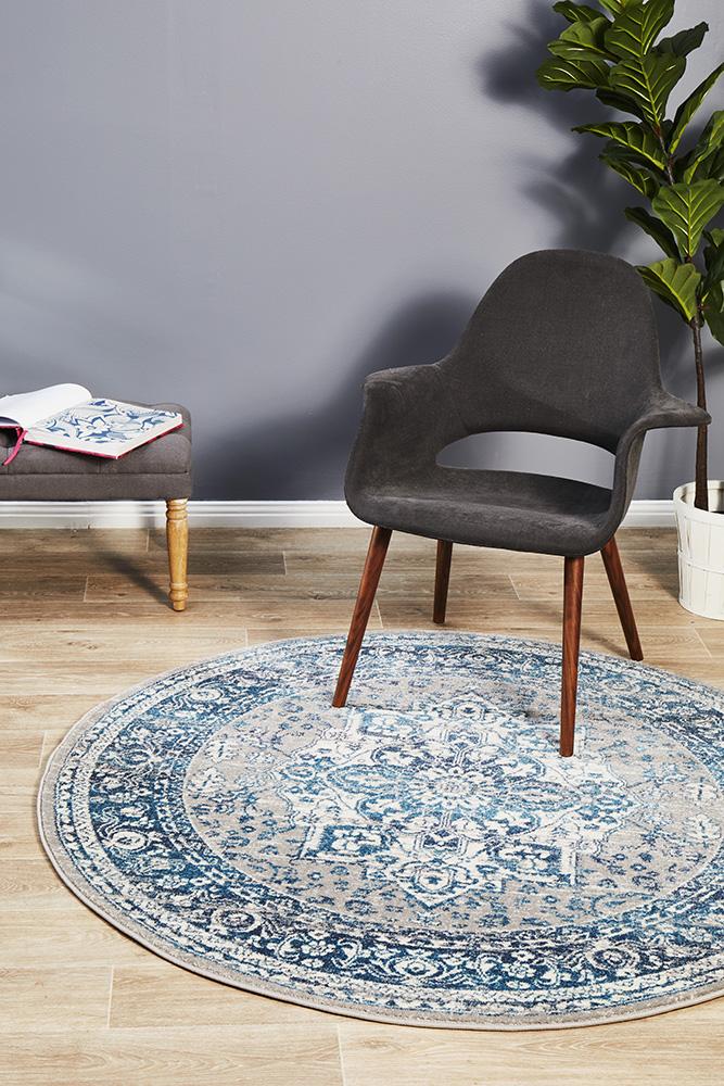 Babylon Transitional Blue Round Rug