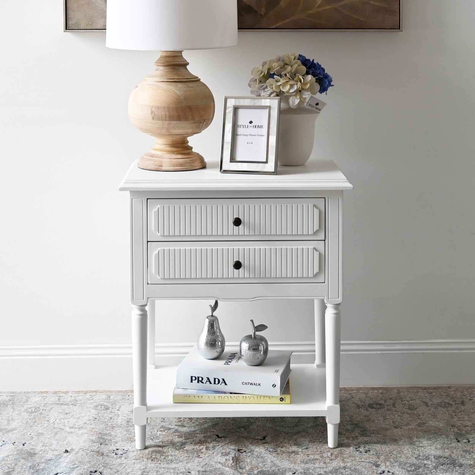 Clementine Medium Bedside Table Satin White