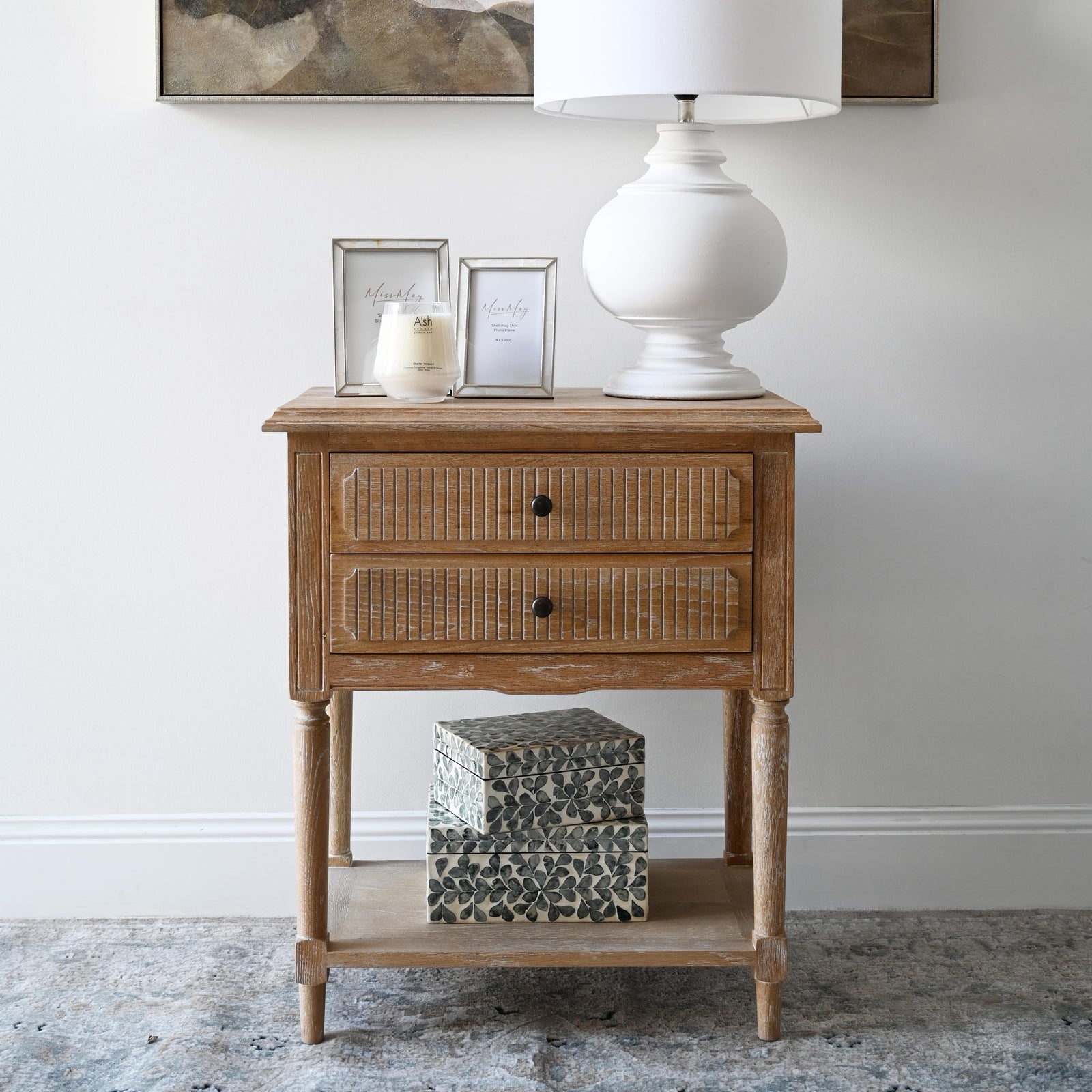 Clementine Medium Bedside Table Whitewash Oak
