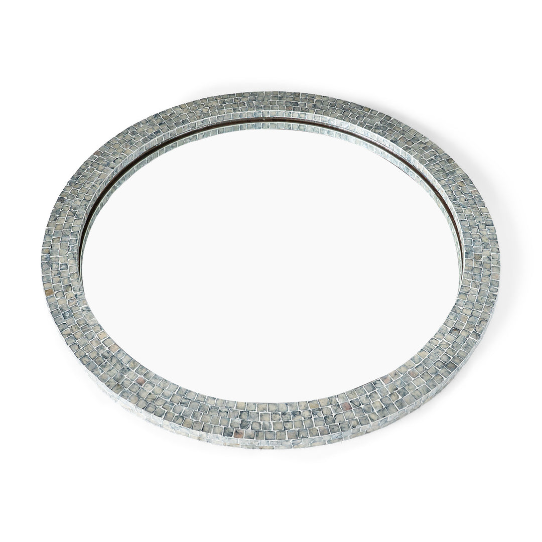Classic Blue Mother of Pearl Round Mirror 80cm
