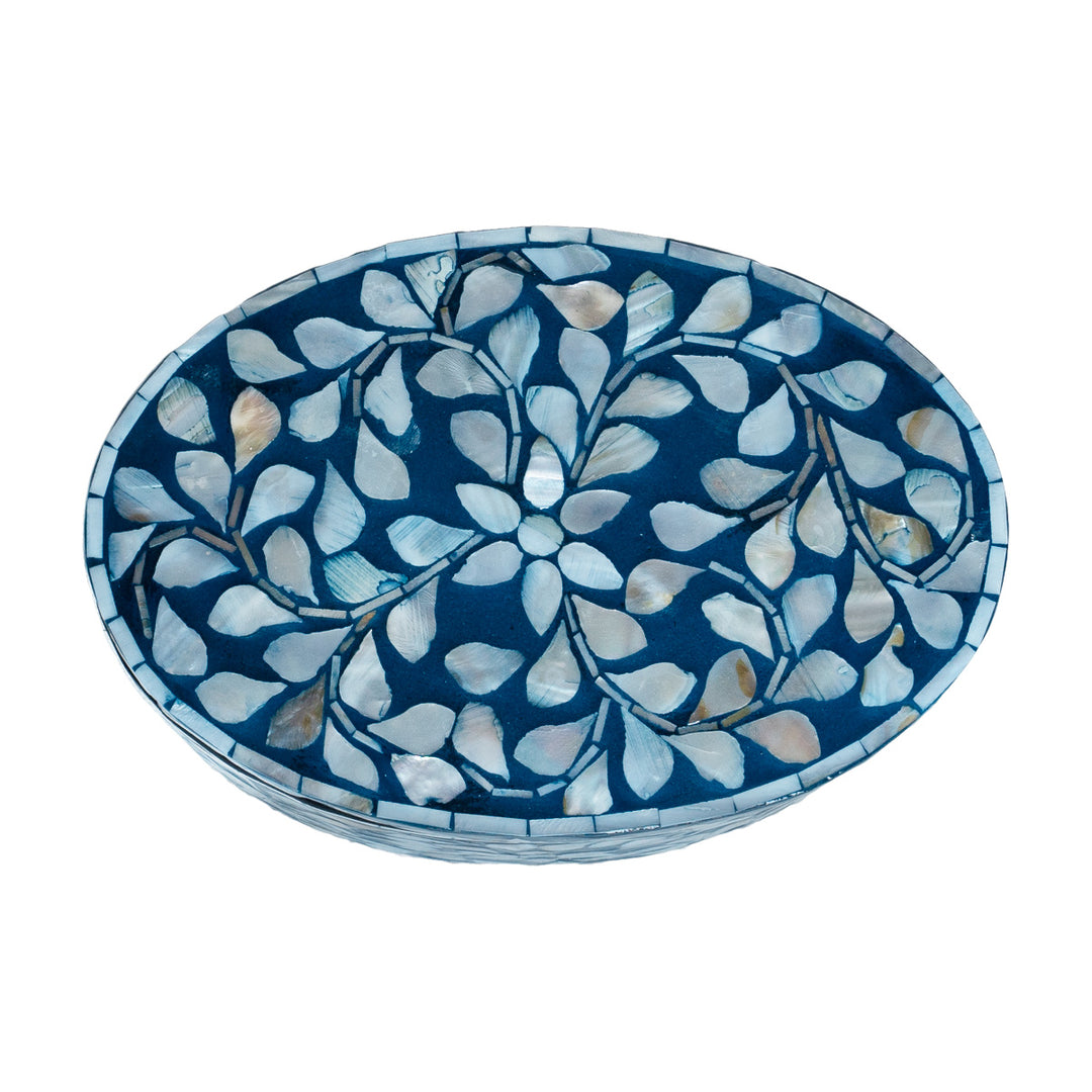 Floral Blue Mother of Pearl Oval Trinket Box Set