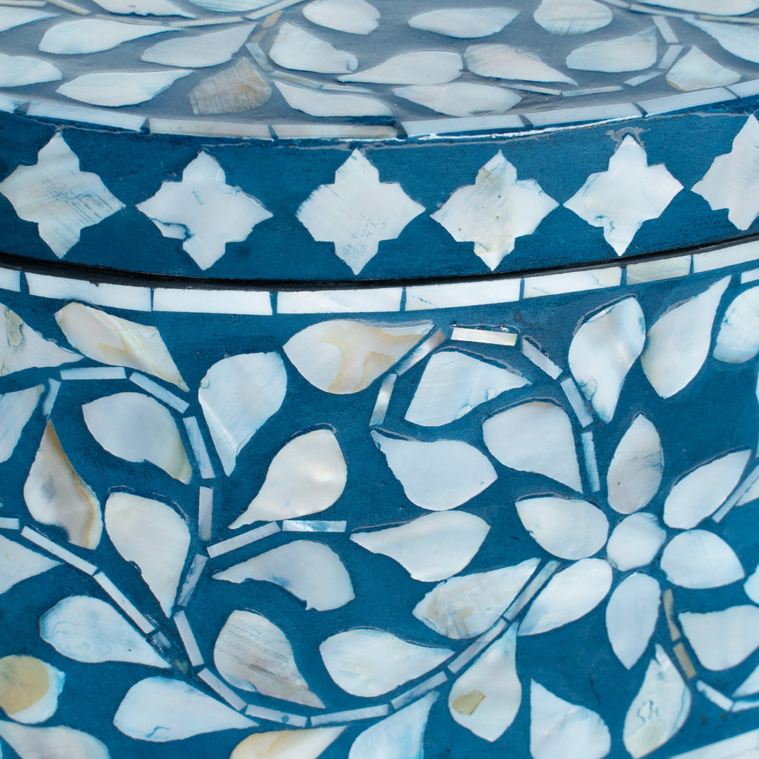 Floral Blue Mother of Pearl Oval Trinket Box Set