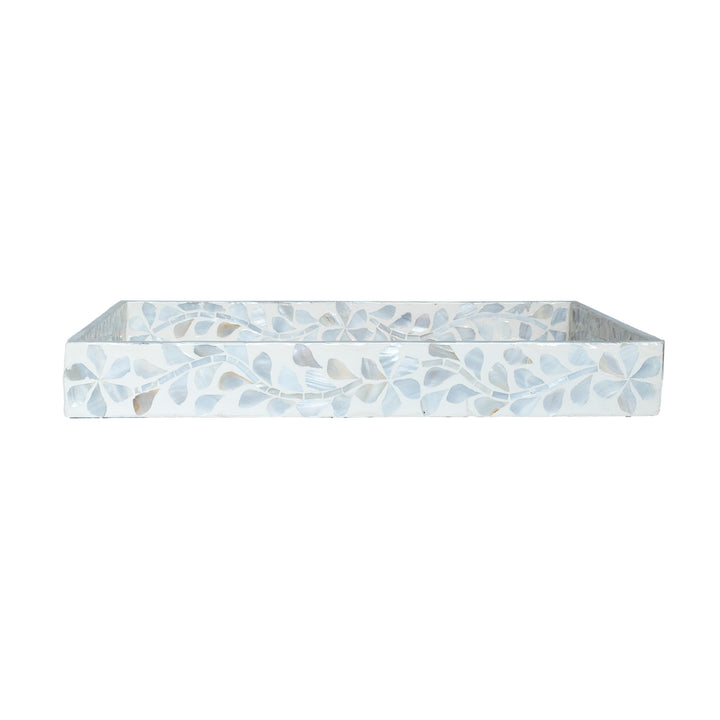 mother of pearl neutral rectangle floral tray