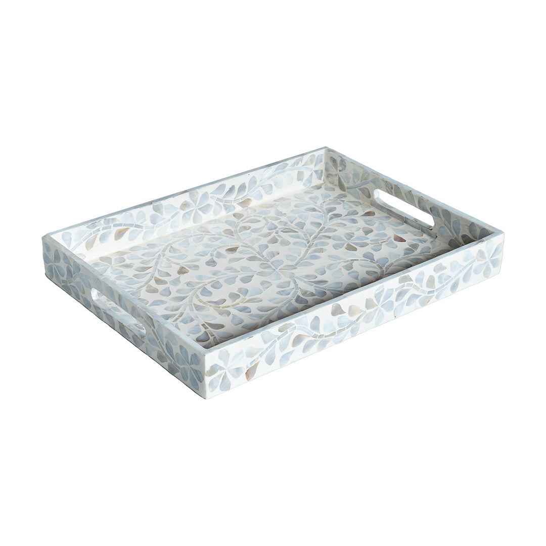 mother of pearl neutral rectangle floral tray