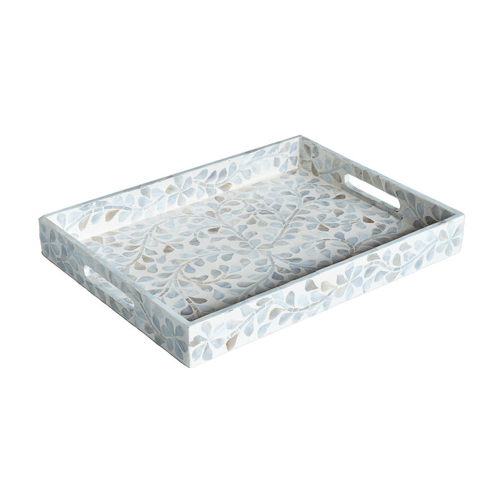 mother of pearl neutral rectangle floral tray