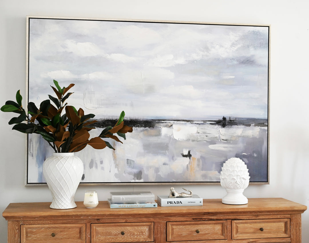 Ocean Whisper Canvas In Extra Large Antique Silver Frame