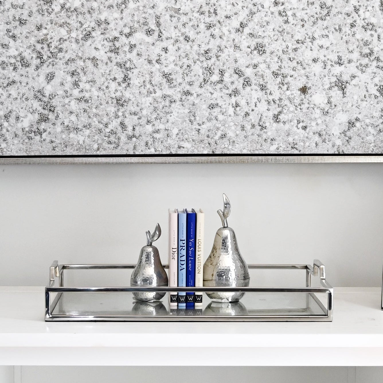 Modern Rectangular Silver Mirrored Tray With Handles