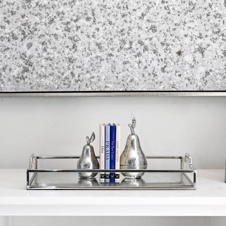 Modern Rectangular Silver Mirrored Tray With Handles