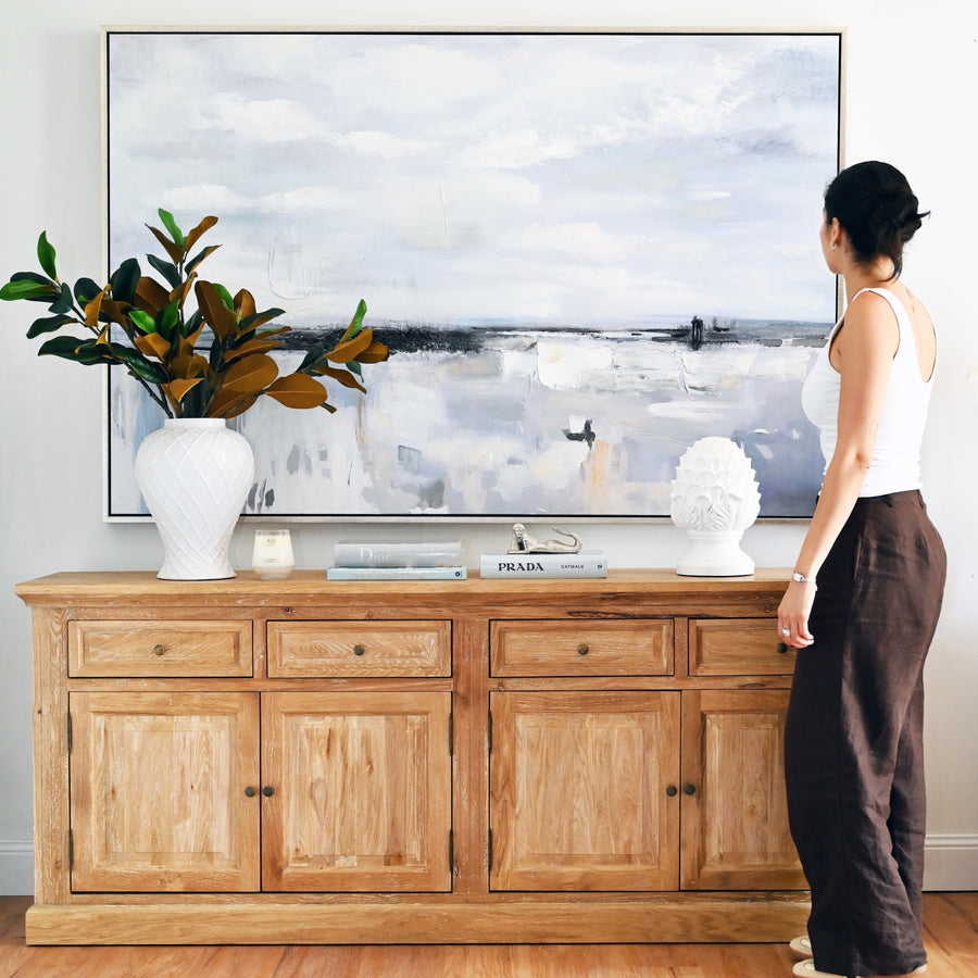 Ocean Whisper Canvas In Extra Large Antique Silver Frame