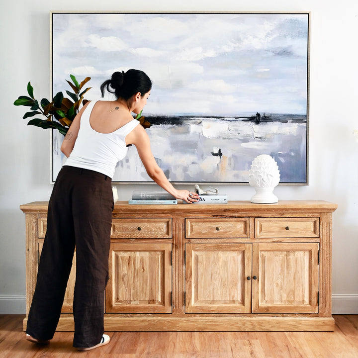 Ocean Whisper Canvas In Extra Large Antique Silver Frame