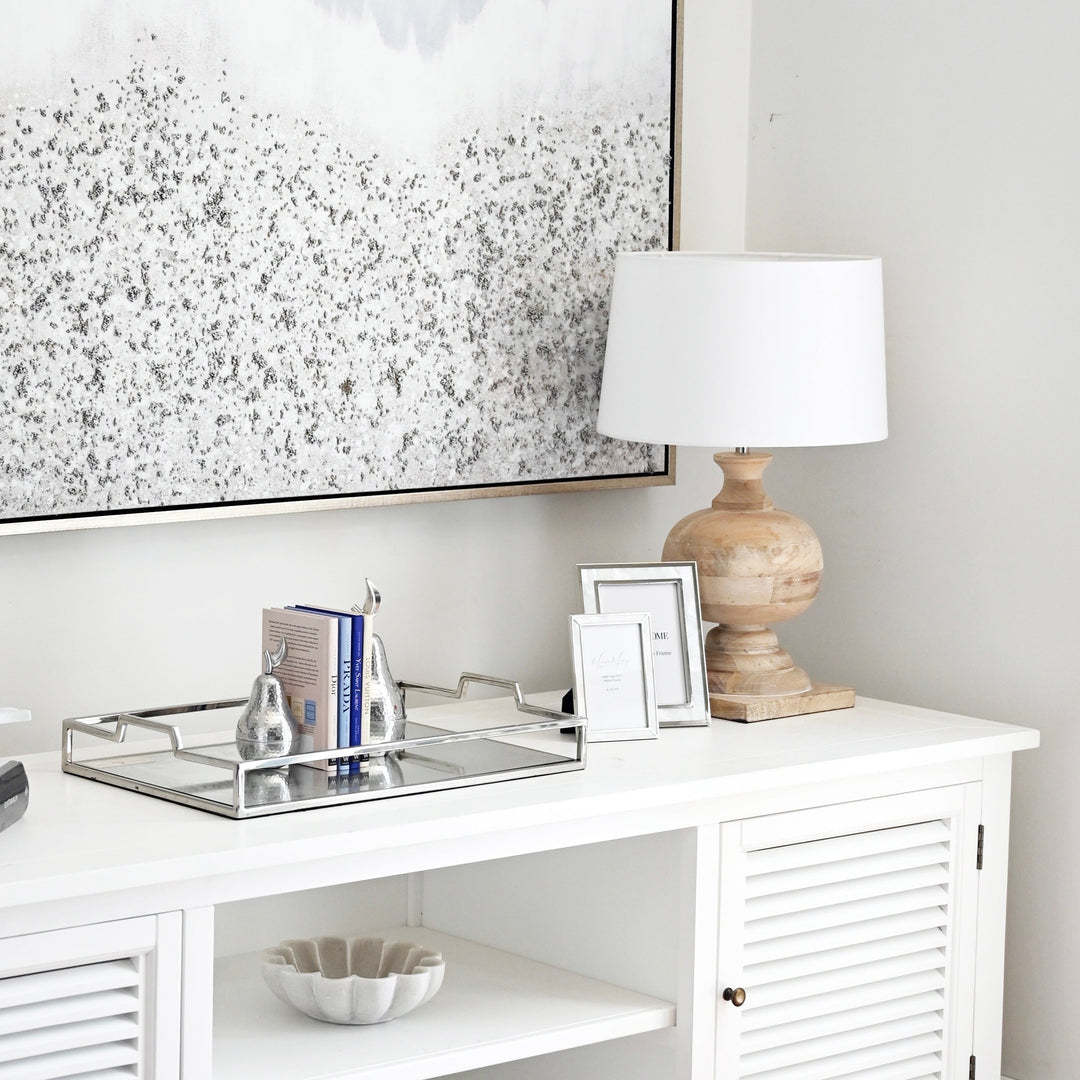 Modern Rectangular Silver Mirrored Tray With Handles