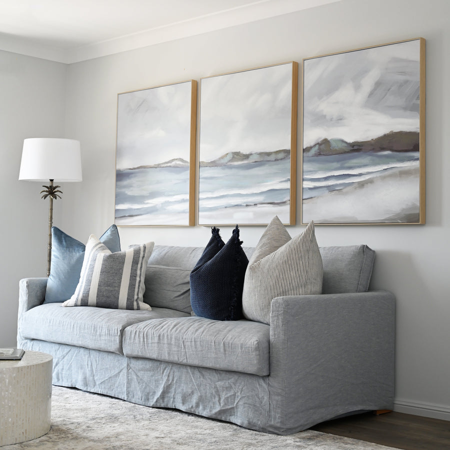 Beachside Stroll Three Piece Canvas In Natural Frame