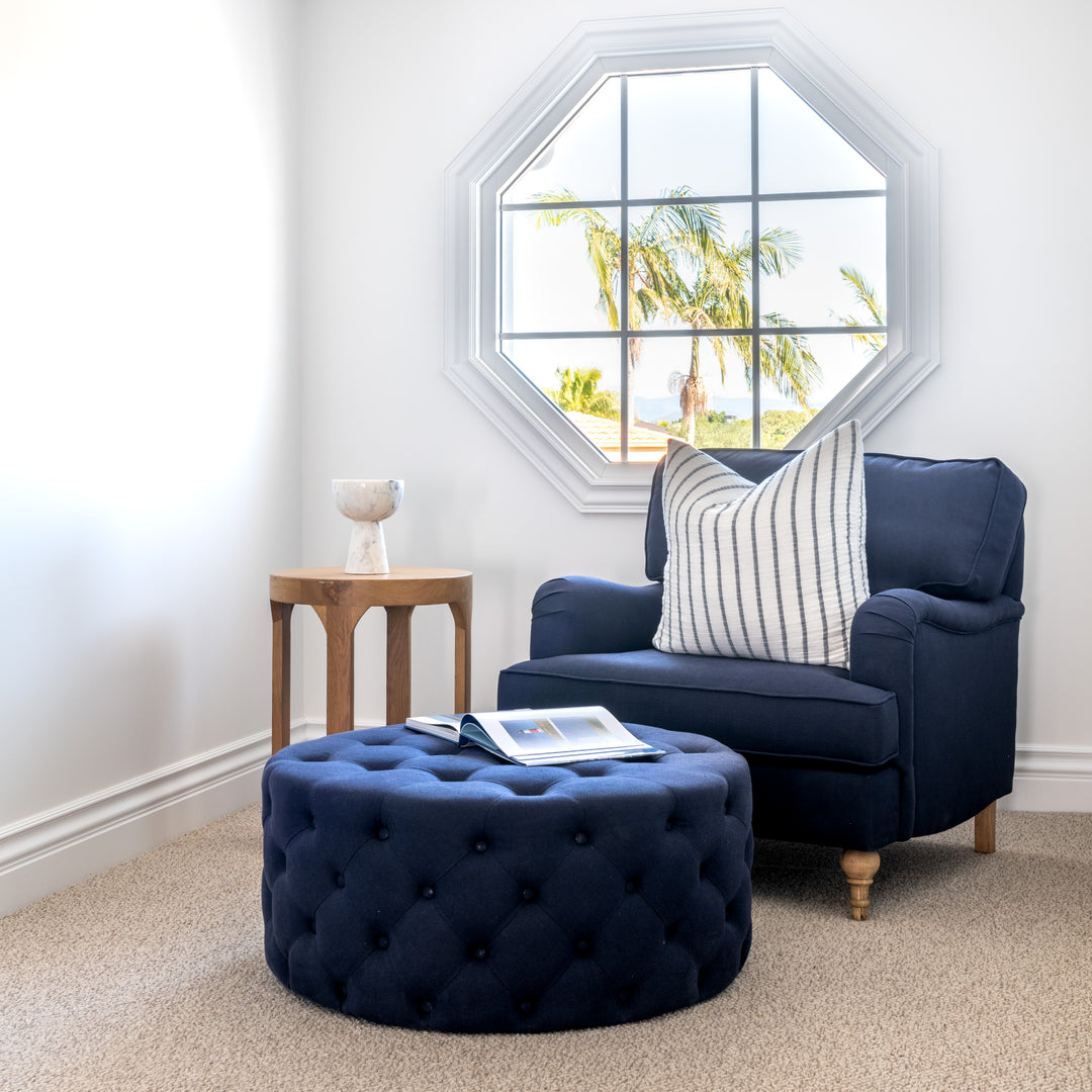 Madeline Linen Armchair Navy 99cm wide x 84cm deep x 80cm high
