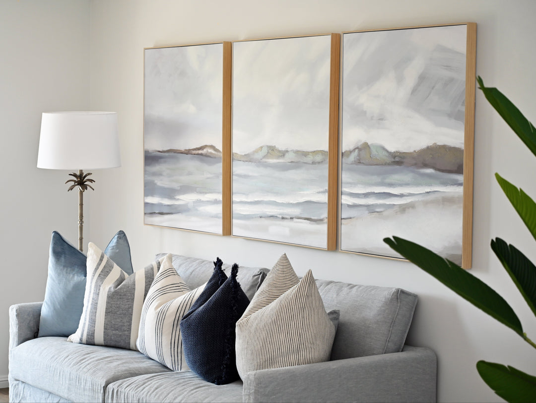 Beachside Stroll Three Piece Canvas In Natural Frame