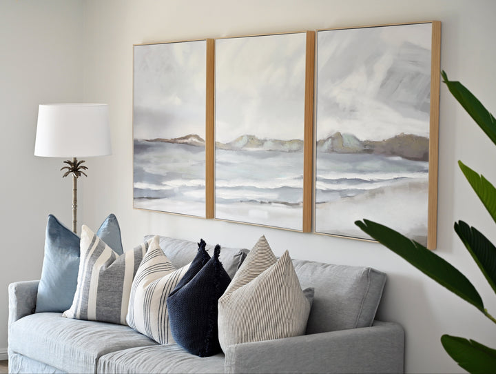 Beachside Stroll Three Piece Canvas In Natural Frame